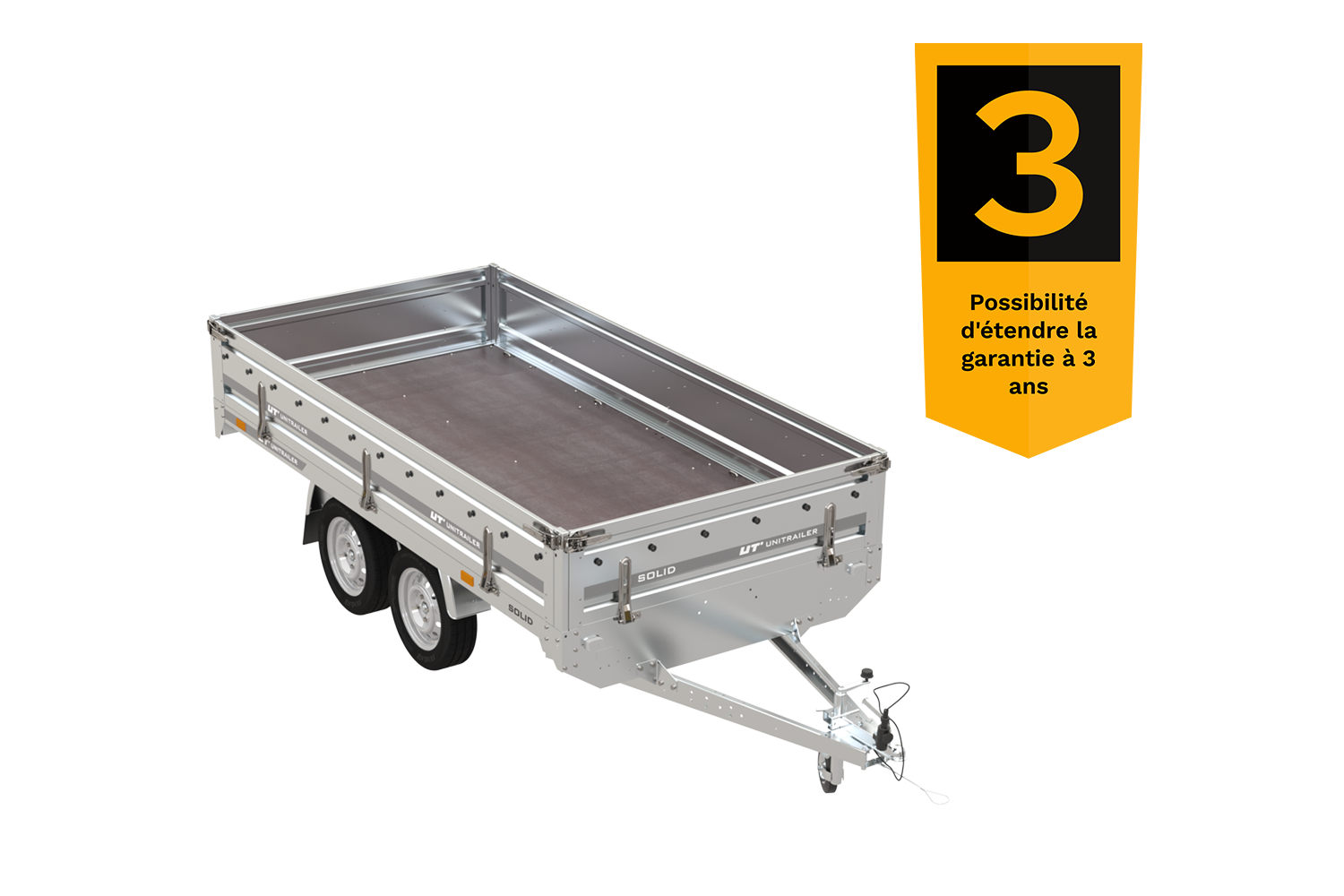 Remorque 2 essieux 304×153 UNITRAILER SOLID 300/2 PTAC 750 kg